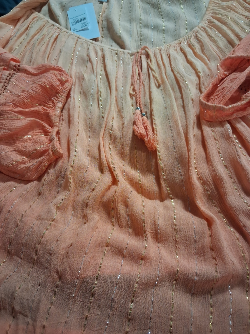 Cato Peach Metallic-Striped Peasant Blouse